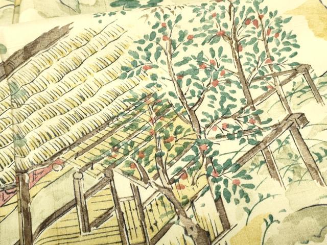 平和屋着物■訪問着 紬地 手描き 風景文 正絹 逸品 DABA5949qp