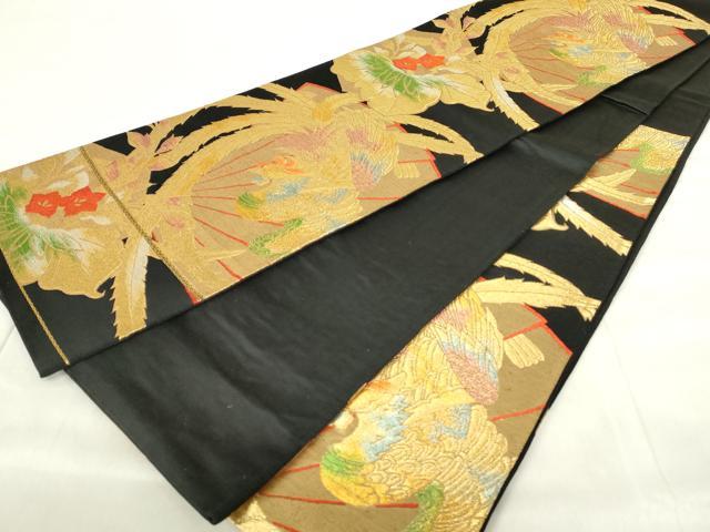 平和屋着物◎六通柄袋帯　唐織　鳳凰花文　黒地　金銀糸　正絹　逸品　DABA5959qp