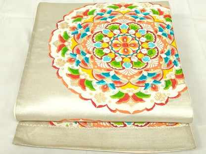 平和屋着物◎西陣 六通柄袋帯 唐織 正倉院花文 金銀糸 正絹 逸品 DABA5961qp