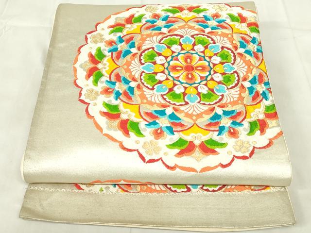 平和屋着物◎西陣 六通柄袋帯 唐織 正倉院花文 金銀糸 正絹 逸品 DABA5961qp
