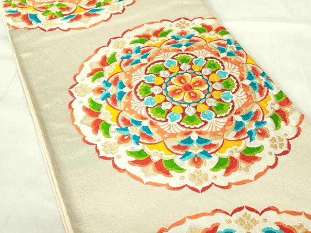 平和屋着物◎西陣 六通柄袋帯 唐織 正倉院花文 金銀糸 正絹 逸品 DABA5961qp