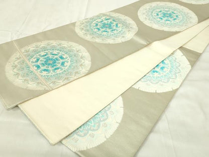 平和屋着物◎六通柄袋帯　唐織　花丸文　銀糸　正絹　逸品　DABA5989qp