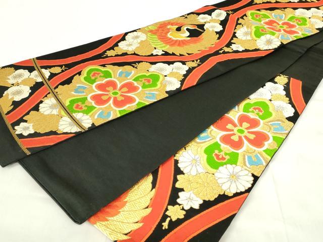平和屋着物◎六通柄袋帯　唐織　立涌花文　黒地　金銀糸　正絹　逸品　DABA5996qp