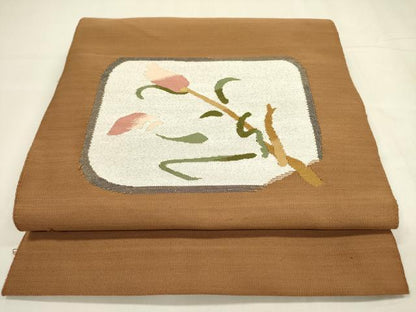 平和屋着物●八寸名古屋帯　すくい織　草花文　金銀糸　正絹　逸品　DABA6004op