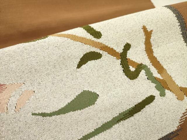平和屋着物●八寸名古屋帯　すくい織　草花文　金銀糸　正絹　逸品　DABA6004op
