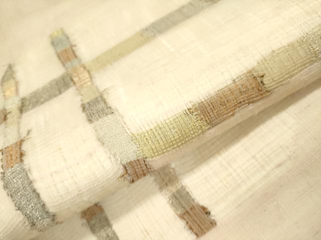 平和屋着物▽九寸名古屋帯 スリーシーズン 春夏秋 すくい織 幾何学文様 金糸 正絹 逸品 DABA6005op