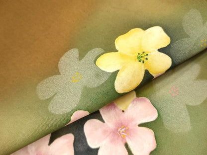 平和屋着物●塩瀬　九寸名古屋帯　舞花　ろうけつ染め　正絹　逸品　DABA6006op