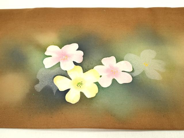 平和屋着物●塩瀬　九寸名古屋帯　舞花　ろうけつ染め　正絹　逸品　DABA6006op