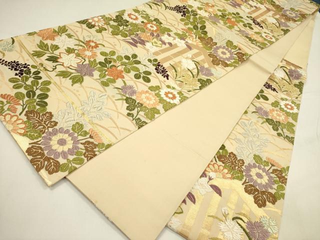 平和屋着物●六通柄袋帯　唐織　草花　金糸　正絹　逸品　DABA6026op