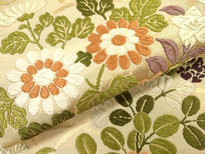 平和屋着物●六通柄袋帯　唐織　草花　金糸　正絹　逸品　DABA6026op