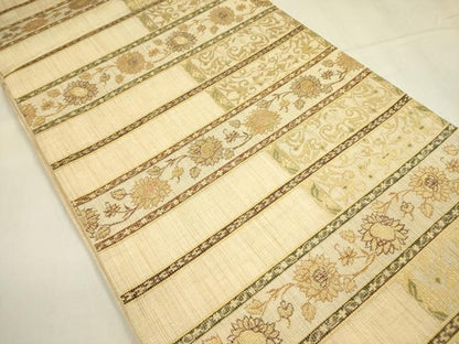 平和屋着物▽六通柄袋帯 スリーシーズン 春夏秋 横段花文 金糸 正絹 逸品 DABA6028op
