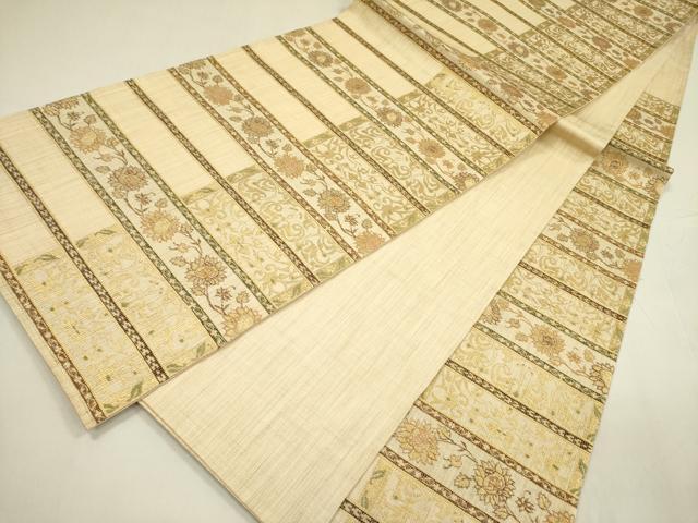 平和屋着物▽六通柄袋帯 スリーシーズン 春夏秋 横段花文 金糸 正絹 逸品 DABA6028op