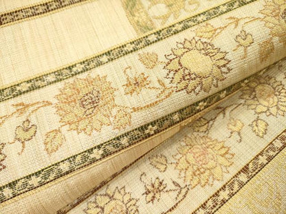 平和屋着物▽六通柄袋帯 スリーシーズン 春夏秋 横段花文 金糸 正絹 逸品 DABA6028op