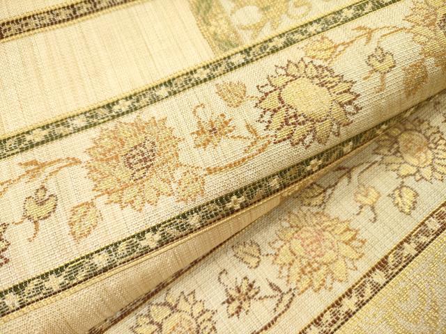 平和屋着物▽六通柄袋帯 スリーシーズン 春夏秋 横段花文 金糸 正絹 逸品 DABA6028op