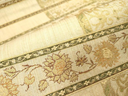 平和屋着物▽六通柄袋帯 スリーシーズン 春夏秋 横段花文 金糸 正絹 逸品 DABA6028op