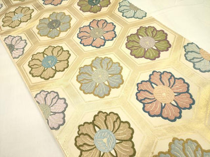 平和屋着物●六通柄袋帯 唐織 能装文様 金糸 正絹 逸品 DABA6051op