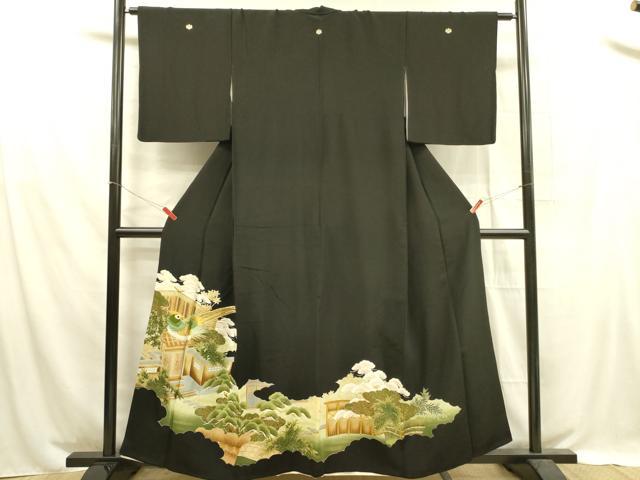 平和屋着物■豪華黒留袖　刺繍　尾長鳥風景花文　金彩　正絹　逸品　DABA6112op