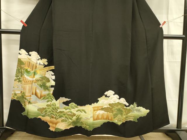 平和屋着物■豪華黒留袖　刺繍　尾長鳥風景花文　金彩　正絹　逸品　DABA6112op