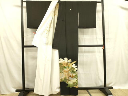平和屋着物■豪華黒留袖　刺繍　尾長鳥風景花文　金彩　正絹　逸品　DABA6112op