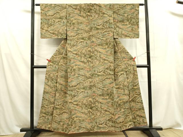 平和屋着物■上質な小紋　人物風景文　鬼しぼ縮緬　正絹　逸品　DABA6143op