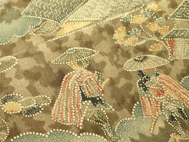 平和屋着物■上質な小紋　人物風景文　鬼しぼ縮緬　正絹　逸品　DABA6143op