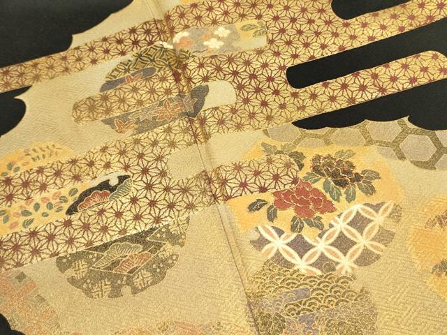 平和屋着物■訪問着　駒刺繍　霞花文　金彩　正絹　逸品　DABA6149op