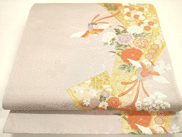 平和屋着物◎六通柄袋帯 唐織 鳳凰花文 金糸 正絹 逸品 DABA6153op