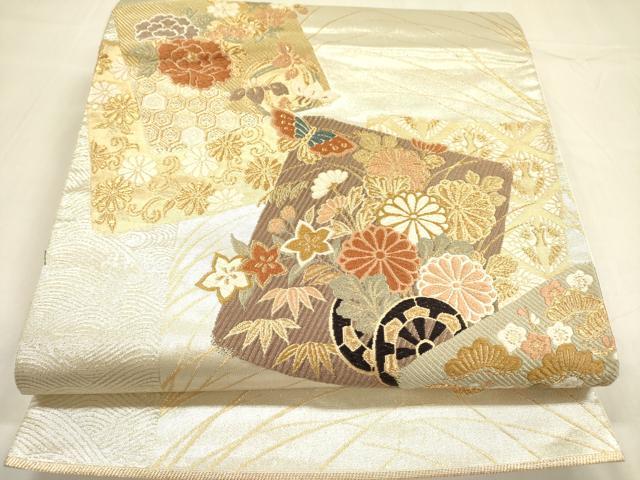 平和屋着物◎六通柄袋帯 唐織 色紙花車文 金銀糸 正絹 逸品 DABA6155op