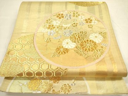 平和屋着物◎六通柄袋帯　草花丸文　金銀糸　正絹　逸品　DABA6163op