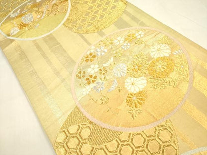 平和屋着物◎六通柄袋帯　草花丸文　金銀糸　正絹　逸品　DABA6163op