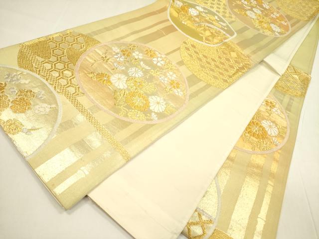 平和屋着物◎六通柄袋帯　草花丸文　金銀糸　正絹　逸品　DABA6163op