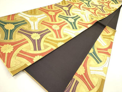 平和屋着物◎六通柄袋帯　彩重ね　有職菊鉾文　金糸　正絹　逸品　DABA6174op