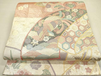 平和屋着物◎佐賀錦　六通柄袋帯　地紙鳳凰花文　金銀糸　正絹　逸品　DABA6175op