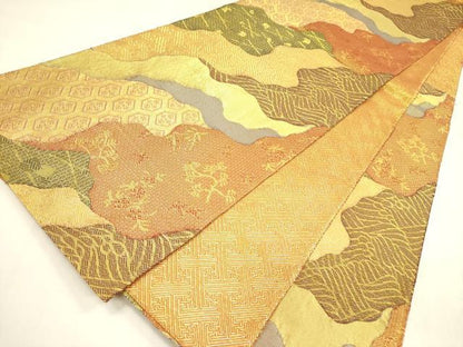 平和屋着物◎佐賀錦　六通柄袋帯　道長吉祥文　金糸　正絹　逸品　DABA6176op