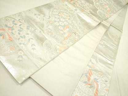平和屋着物◎六通柄袋帯　唐織　鳳凰花文　銀糸　正絹　逸品　DABA6177op