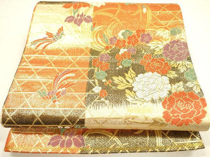 平和屋着物◎佐賀錦　六通柄袋帯　唐織　鳳凰花文　金糸　正絹　逸品　DABA6187op