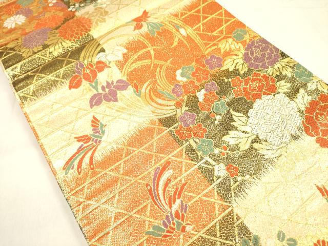 平和屋着物◎佐賀錦　六通柄袋帯　唐織　鳳凰花文　金糸　正絹　逸品　DABA6187op