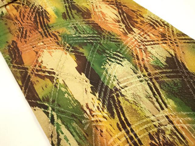 平和屋着物◎全通柄袋帯　ふくれ織　籬文　金糸　正絹　逸品　DABA6196op