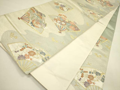 平和屋着物◎六通柄袋帯　唐織　扇面花文　金糸　正絹　逸品　DABA6200op