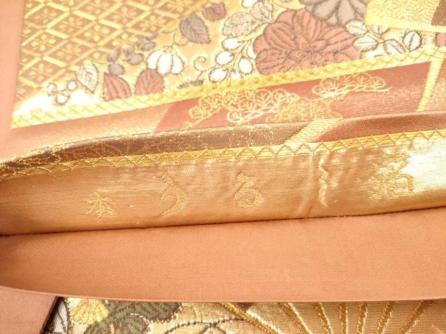 平和屋着物◎六通柄袋帯　扇面花文　本うるし箔　金糸　正絹　逸品　DABA6202op