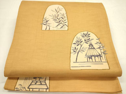 平和屋着物◎六通柄袋帯　風景文　正絹　逸品　DABA6203op