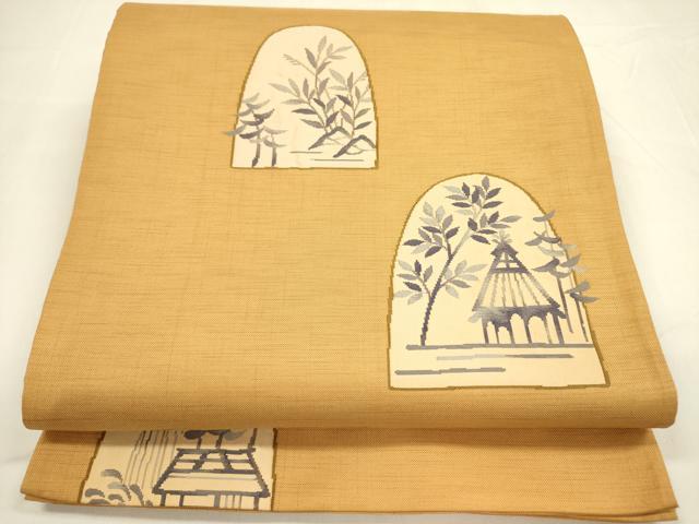 平和屋着物◎六通柄袋帯　風景文　正絹　逸品　DABA6203op