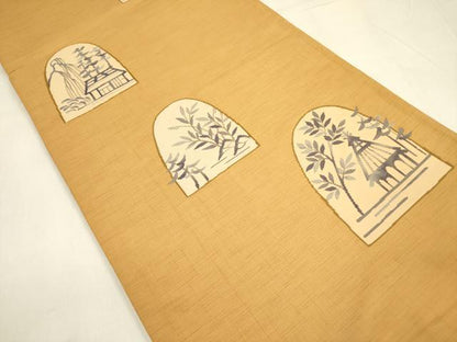 平和屋着物◎六通柄袋帯　風景文　正絹　逸品　DABA6203op