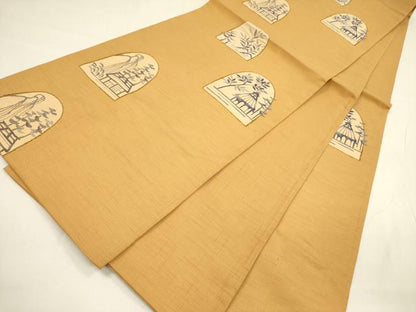 平和屋着物◎六通柄袋帯　風景文　正絹　逸品　DABA6203op