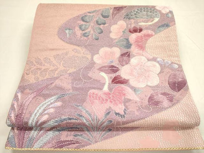 平和屋着物◎六通柄袋帯　唐織　花鳥文　金銀糸　正絹　逸品　DABA6206op