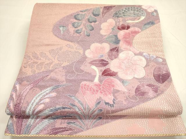 平和屋着物◎六通柄袋帯　唐織　花鳥文　金銀糸　正絹　逸品　DABA6206op