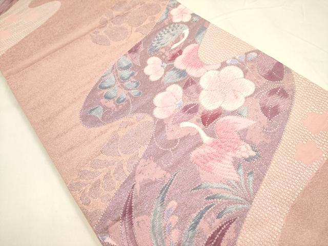 平和屋着物◎六通柄袋帯　唐織　花鳥文　金銀糸　正絹　逸品　DABA6206op