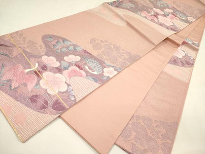 平和屋着物◎六通柄袋帯　唐織　花鳥文　金銀糸　正絹　逸品　DABA6206op