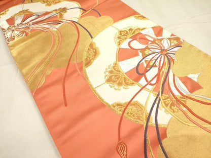 平和屋着物◎六通柄袋帯　唐織　鏡裏花文　金銀糸　正絹　逸品　DABA6216op