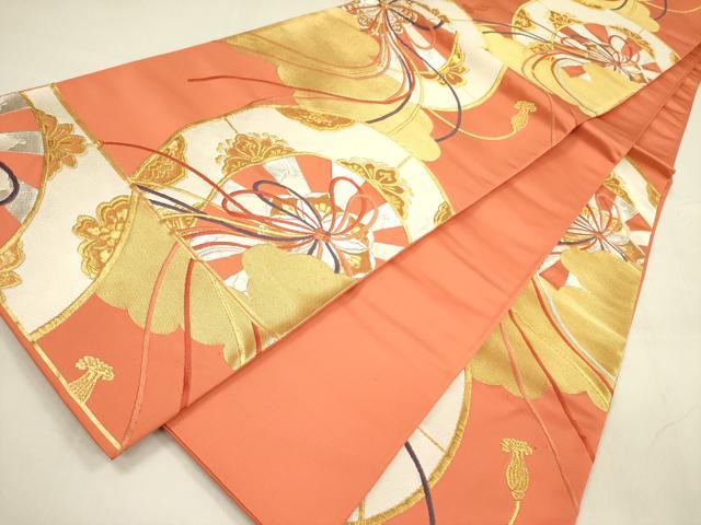 平和屋着物◎六通柄袋帯　唐織　鏡裏花文　金銀糸　正絹　逸品　DABA6216op